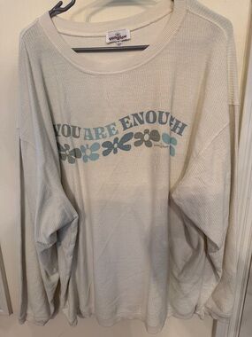 Sunglow "You Are Enough" Cream Graphic Waffle Knit Top